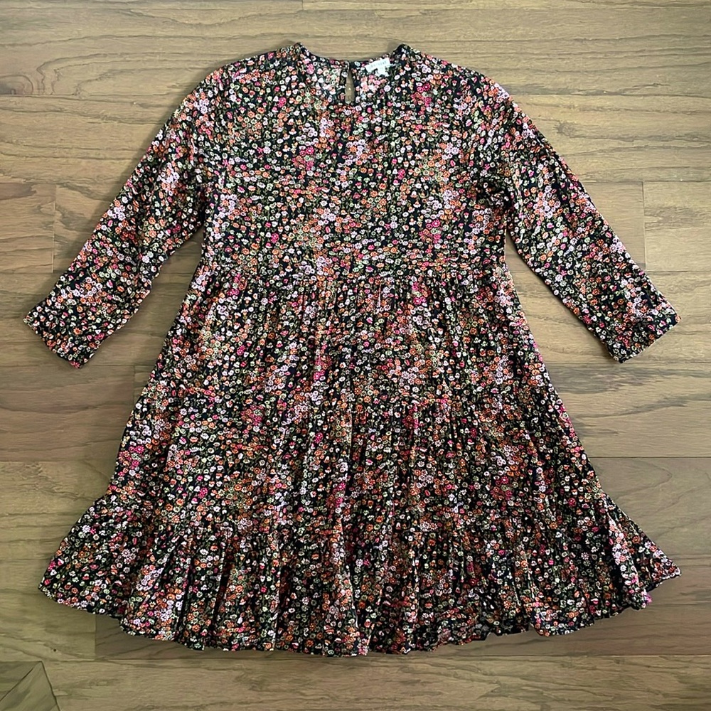 En Crème (VICI) Black Floral Tiered Ruffle Dress - Size XS